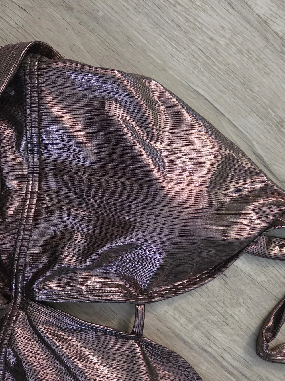 Shimmery Bronze One-Piece Swimsuit with Waist Tie